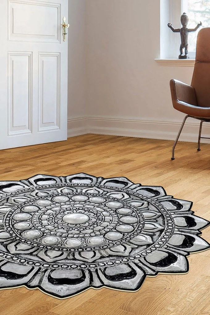 Χαλί Eugene V3 4662-1 905ANR1192 Silver-Black Conceptum Hypnose 80X80cm Round