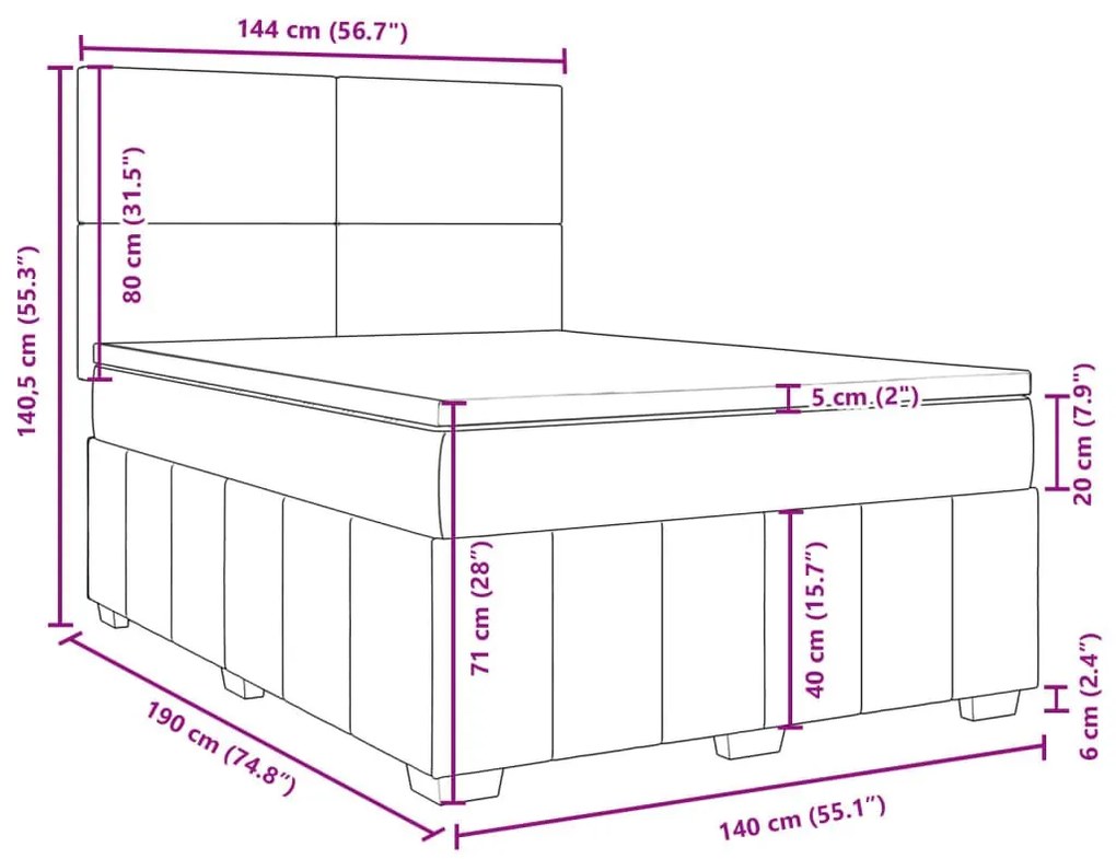 Κρεβάτι Boxspring με Στρώμα Ανοιχτό Γκρι 140x190 εκ. Υφασμάτινο - Γκρι