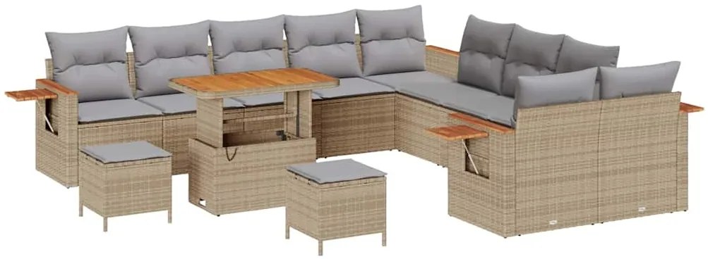 vidaXL Σετ Καναπέ Κήπου με μαξιλάρι 13 pcs Μπεζ Πολυ ράταν