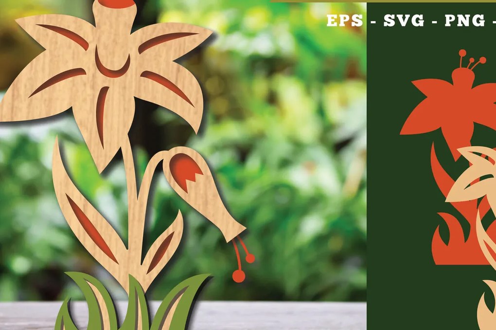 Σετ των 2 Intra απο ξύλο plywood 3mm-4mm πάχος - Διακόσμηση με κομμένα λέιζερ λουλουδιών 11 Δίασταση 20x20 cm INTRAFABR-113208468