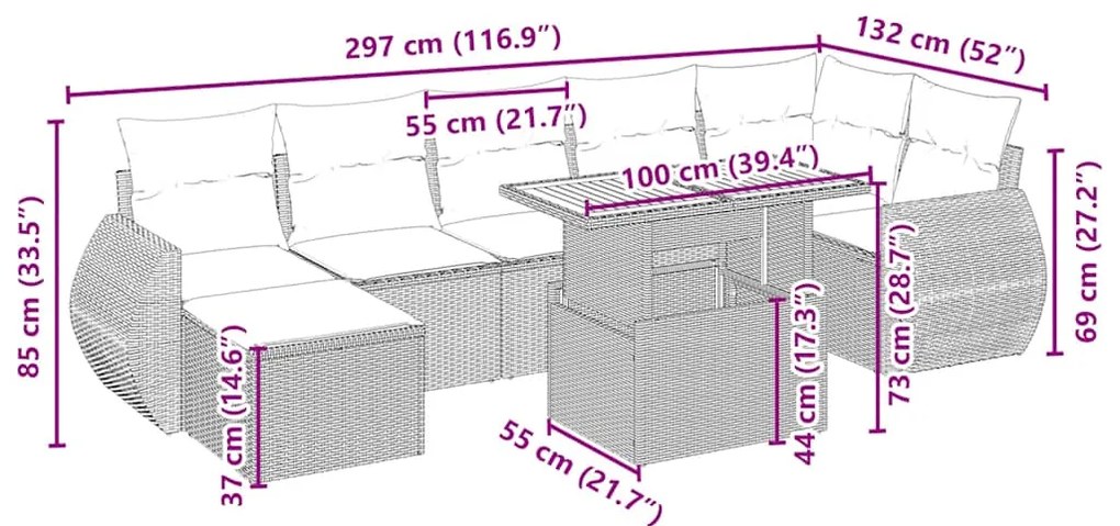 vidaXL Σαλόνι Κήπου Σετ 8 τεμ. Μπεζ Συνθετικό Ρατάν με Μαξιλάρια