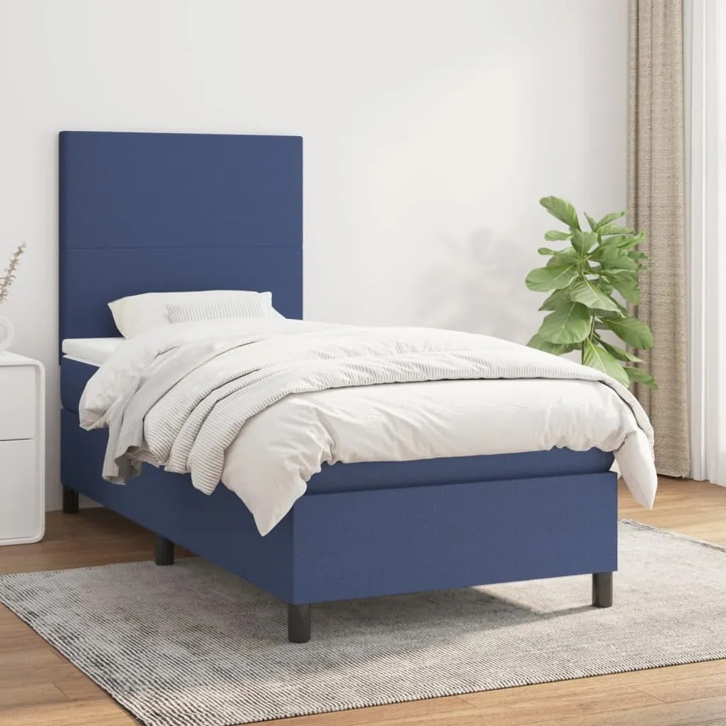 Κρεβάτι Boxspring με Στρώμα Μπλε 100 x 200 εκ. Υφασμάτινο