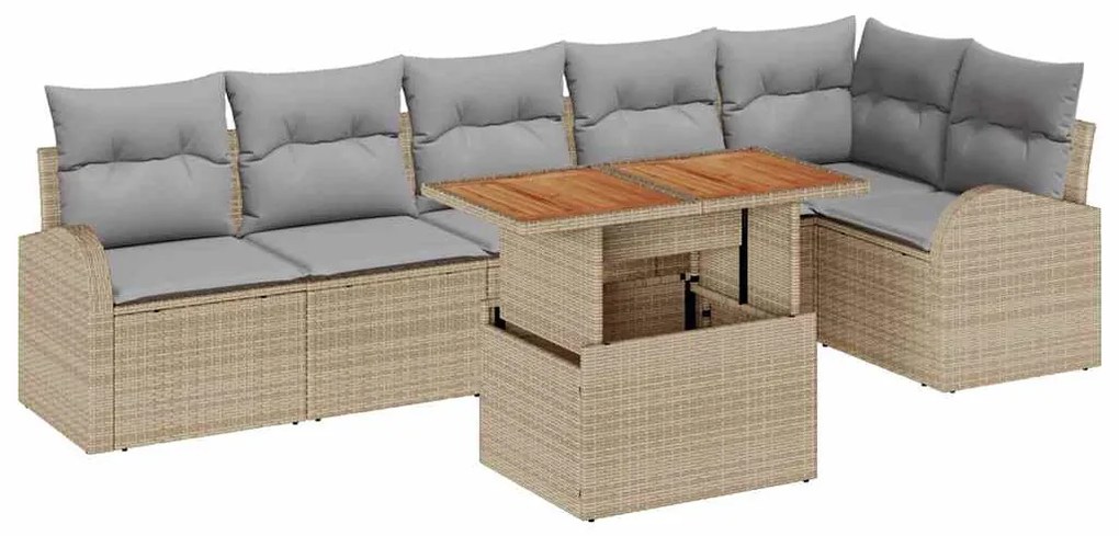 vidaXL Σετ Καναπέ Κήπου με αποθήκευση 7 pcs Μπεζ Πολυ ράταν