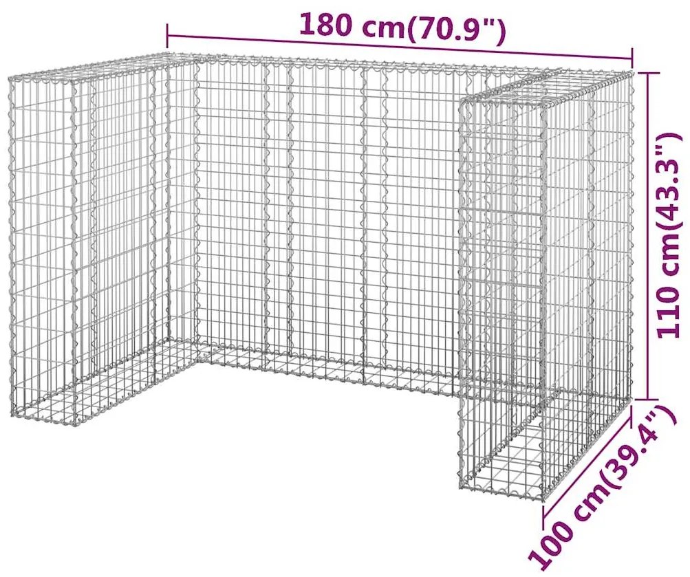 vidaXL Συρματοκιβώτιο Τοίχος για Κάδους 180x100x110 εκ Γαλβαν. Χάλυβας