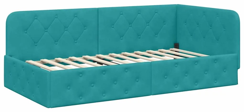 vidaXL Κρεβάτι Γωνίας με στρώμα Τιρκουάζ 90 x 200 cm Βελούδο