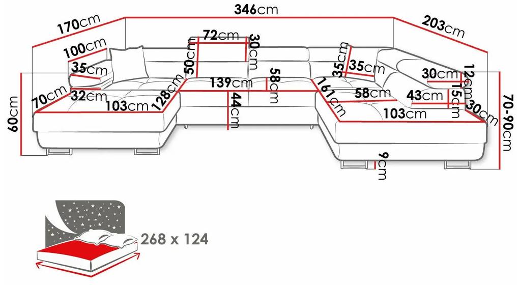 Γωνιακός Καναπές Comfivo S103, Λειτουργία ύπνου, Αποθηκευτικός χώρος, 346x203x70cm, Πόδια: Πλαστική ύλη, Μέταλλο | Epipla1.gr
