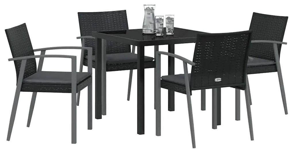 vidaXL Σέτ φαγητού για κήπο 5 pcs Μαύρο Πολυ ράταν