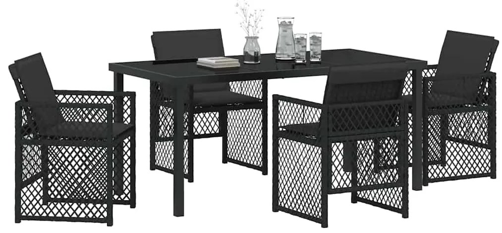 vidaXL Σέτ φαγητού για κήπο 5 pcs Μαύρο συνθετικό ρατάν