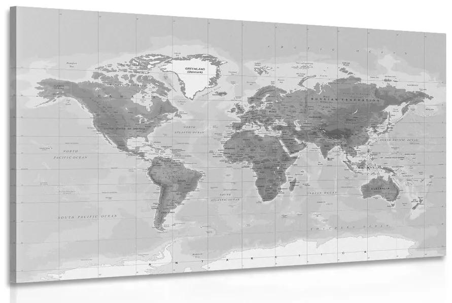 Εικόνα όμορφο ασπρόμαυρο παγκόσμιο χάρτη - 90x60