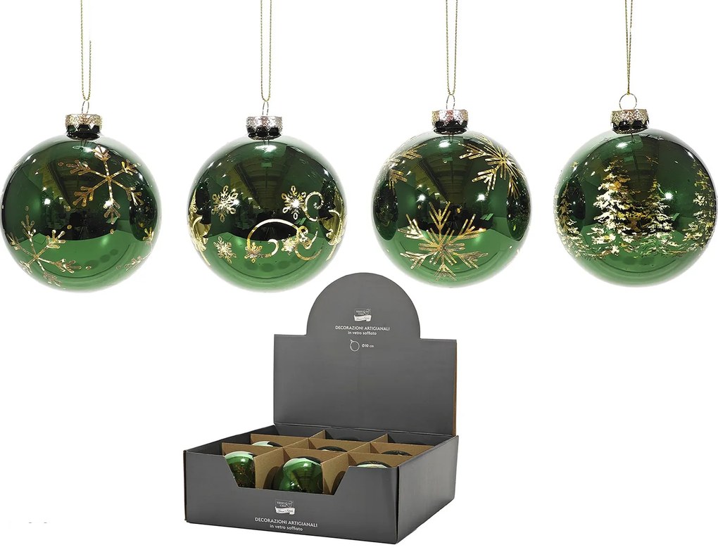 Χριστουγεννιάτικη Μπάλα ΠράσινοΧρυσό 100mm Σε 4 Σχέδια
