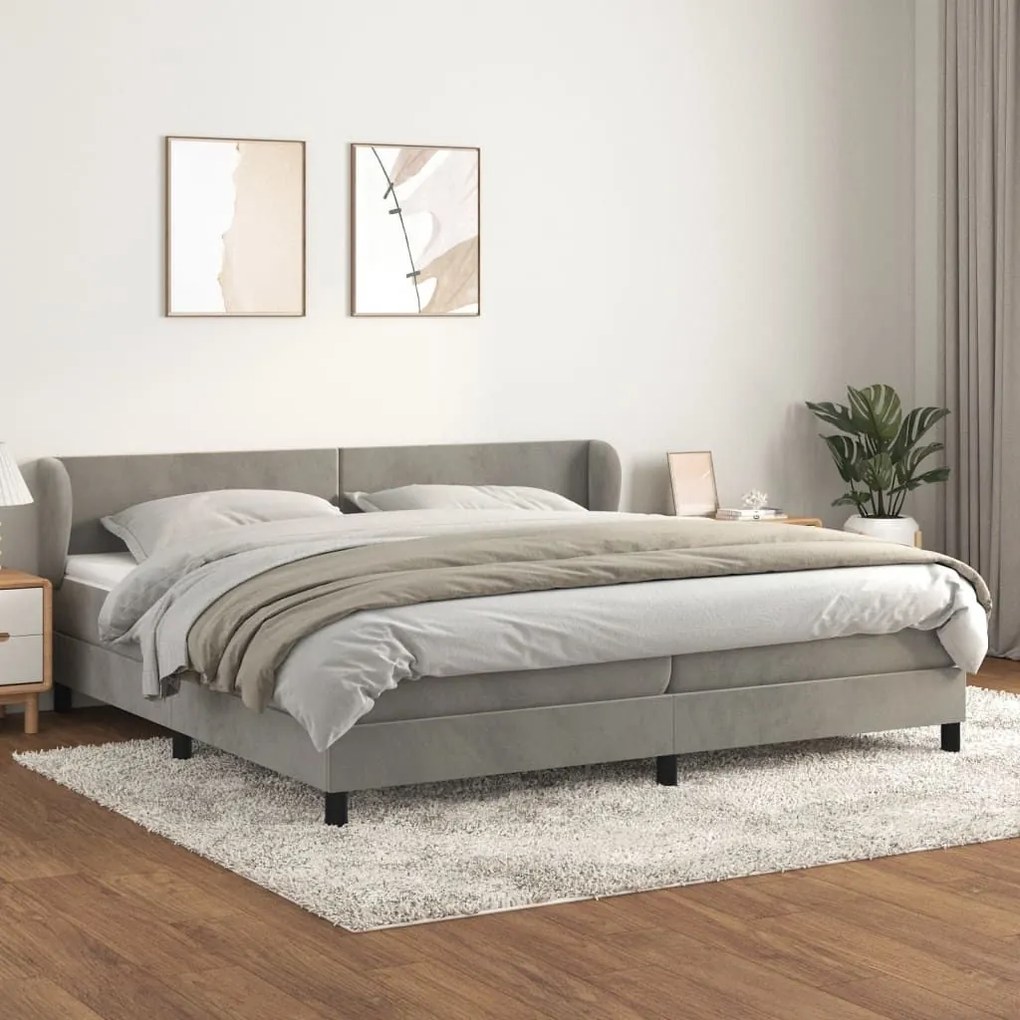 Κρεβάτι Boxspring με Στρώμα Ανοιχτό Γκρι 200x200 εκ. Βελούδινο - Γκρι