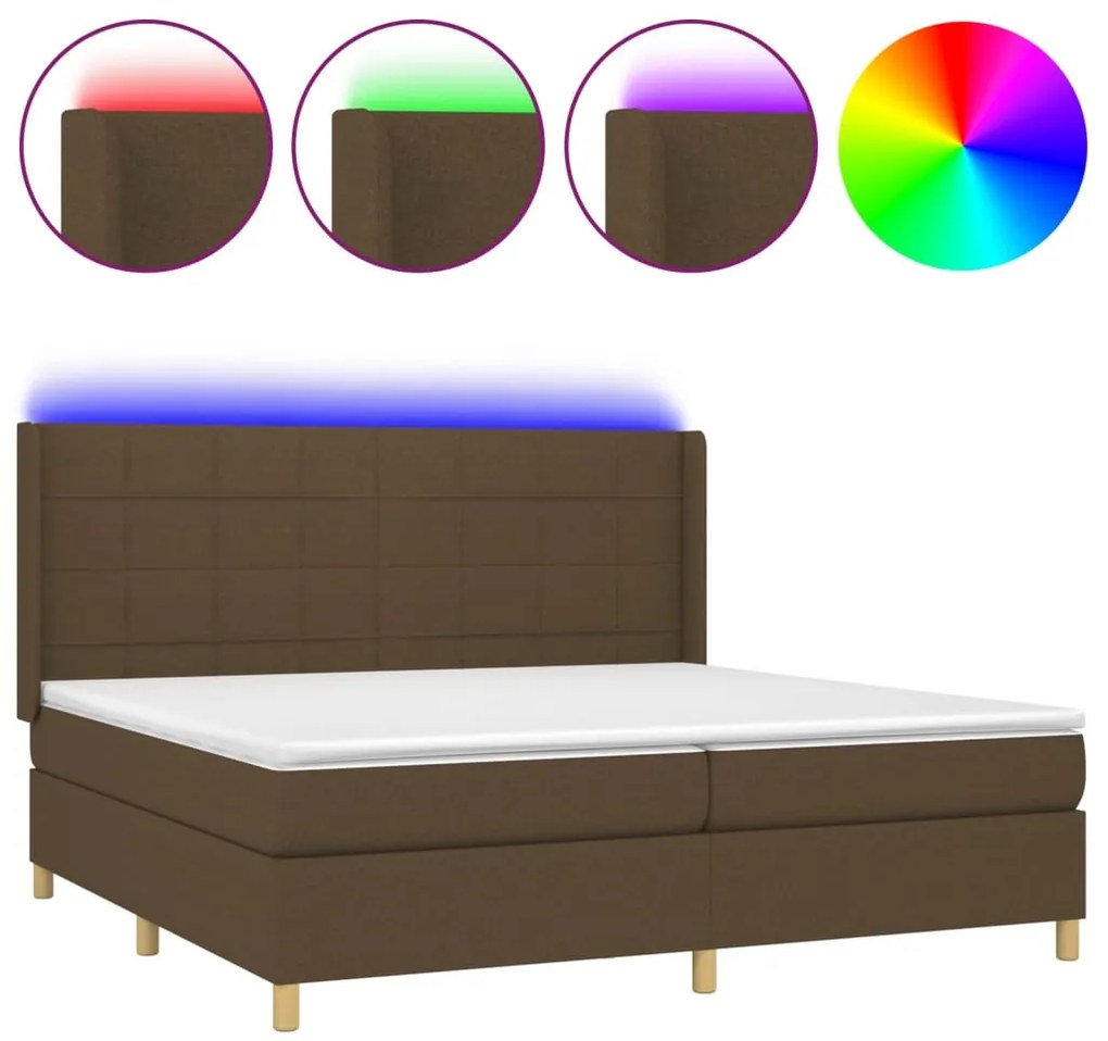 vidaXL Κρεβάτι Boxspring με Στρώμα &amp; LED Σκ.Καφέ 200x200εκ. Υφασμάτινο