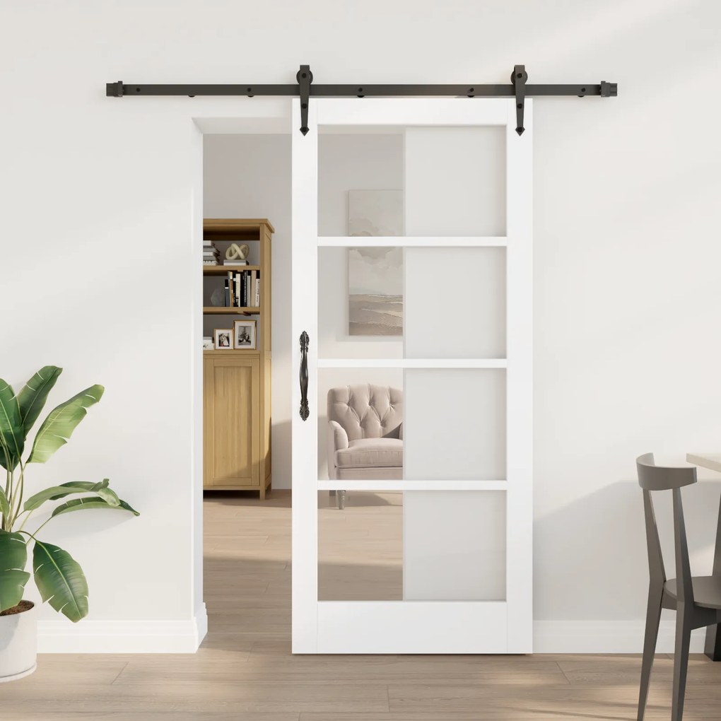 vidaXL Συρόμενη Πόρτα με Σετ Εξαρτημάτων Λευκή 78x202 εκ. Στερεό Ξύλο Πεύκου