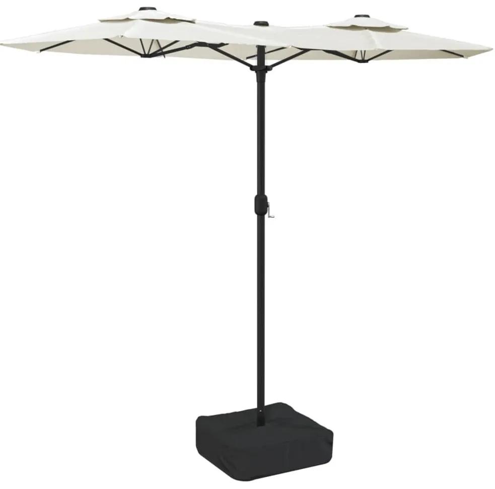 Ομπρέλα με Διπλή Κορυφή με LED Χρ. Λευκό Άμμου 316 x 240 εκ. - Λευκό