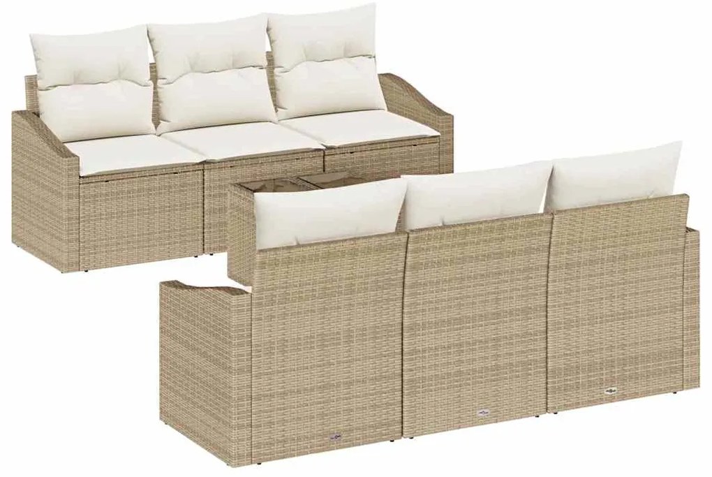 vidaXL Σετ Καναπέ με μαξιλάρι 7 pcs Μπεζ και Κρέμα συνθετικό ρατάν