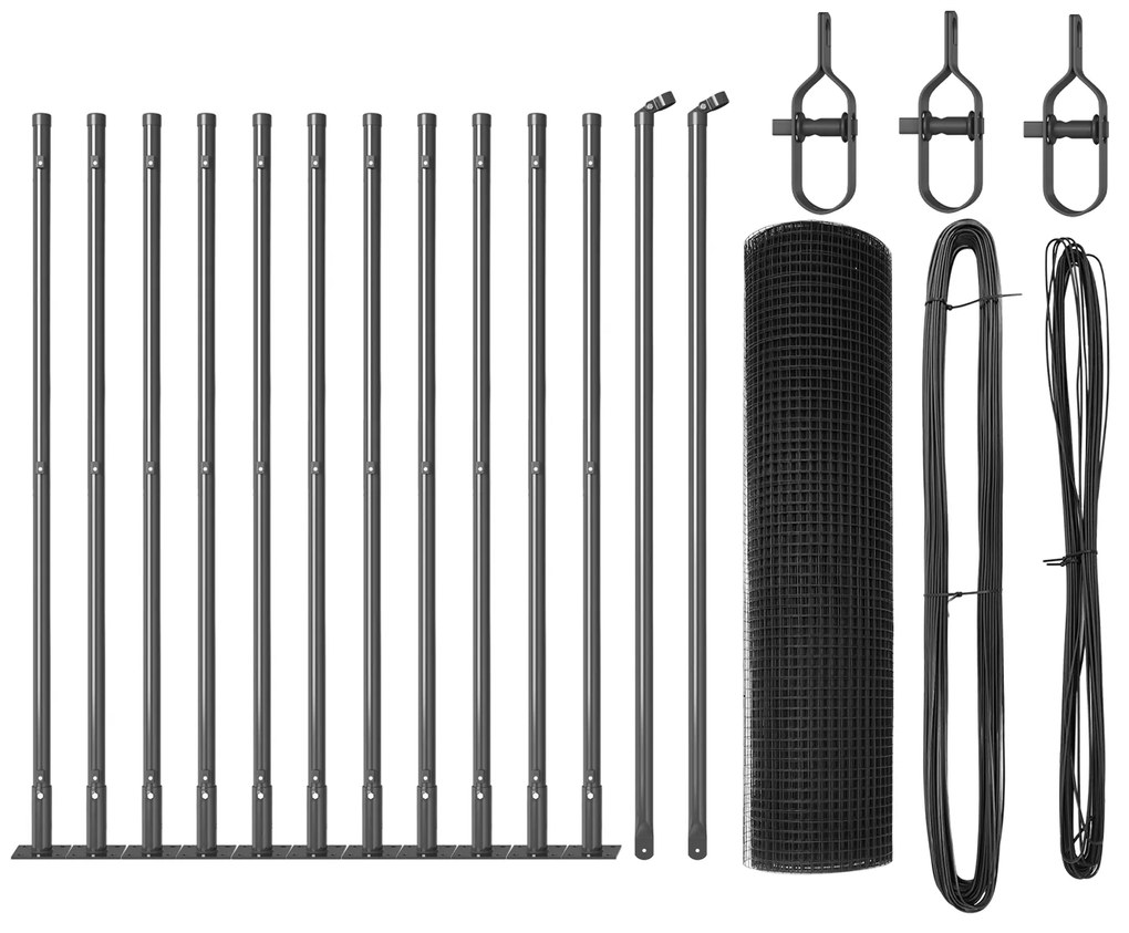vidaXL Φράχτης  Welded Wire με 13 Στήλες με Στεφάνι Γκρι 0.6x25 μ Ατσάλι