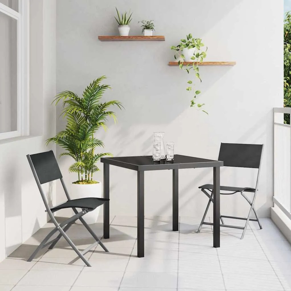 vidaXL Σέτ φαγητού για κήπο 3 pcs Μαύρο Textilene και ατσάλι