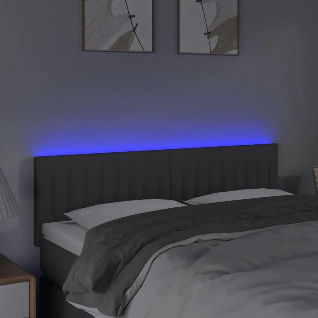 Κεφαλάρι Κρεβατιού LED Σκούρο Γκρι 144x5x78/88 εκ. Υφασμάτινο 3121849