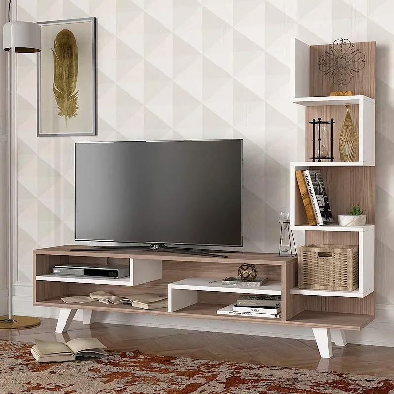 Έπιπλο τηλεόρασης Granada  από μελαμίνη χρώμα λευκό - cordoba 149,5x29,5x120εκ. -