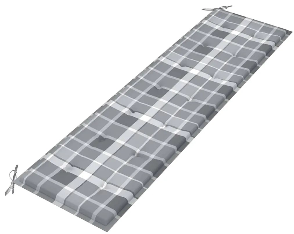 vidaXL Παγκάκι Κήπου 175 εκ. από Μασίφ Ξύλο Teak με Γκρι Καρό Μαξιλάρι