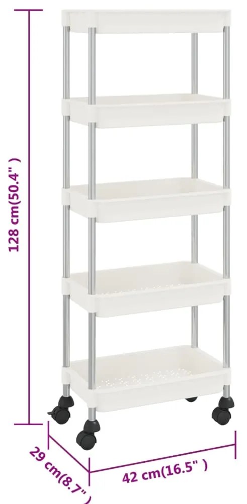 vidaXL Τρόλεϊ Κουζίνας 5 Επιπέδων Λευκό 42 x 29 x 128 εκ. Σίδερο/ABS