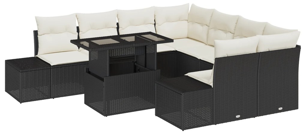 vidaXL Σετ Garden Sofa 9 Τεμαχίων με Μαξιλάρια Μαύρο Πολυ Ρατάν