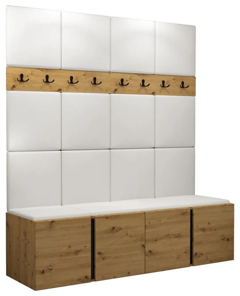 Σετ διαδρόμου Hartford 268, 186x168x46cm, 27 kg, Artisan δρυς, Πλαστικοποιημένη μοριοσανίδα, Οικολογικό δέρμα, Εντοιχισμένη, Τοίχου | Epipla1.gr