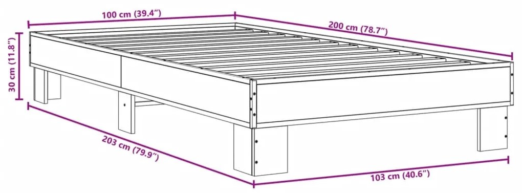 Πλαίσιο Κρεβατιού Καφέ Δρυς 100x200 εκ. Επεξ. Ξύλο &amp; Μέταλλο - Καφέ