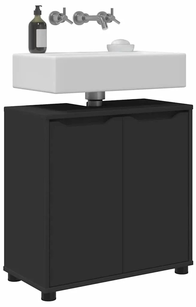 vidaXL Ντουλάπα νιπτήρα μπάνιου με ράφι με πόρτα Μαύρο 60 x 30 x 60 cm