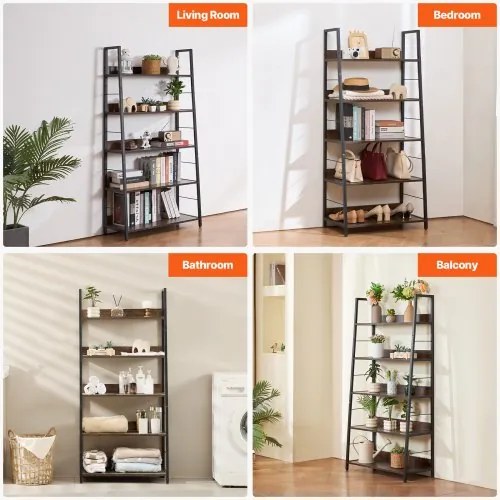 VEVOR Metal Bookshelf Rustic Bookcase 5-Tier for Living room Bedroom &amp; Office