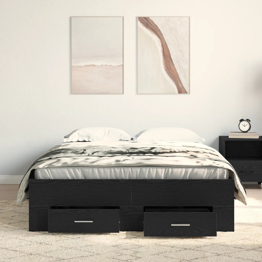 vidaXL Bed Frame με Συρτάρια Μαύρη Δρυς 120x190 εκ Επεξεργασμένο Ξύλο