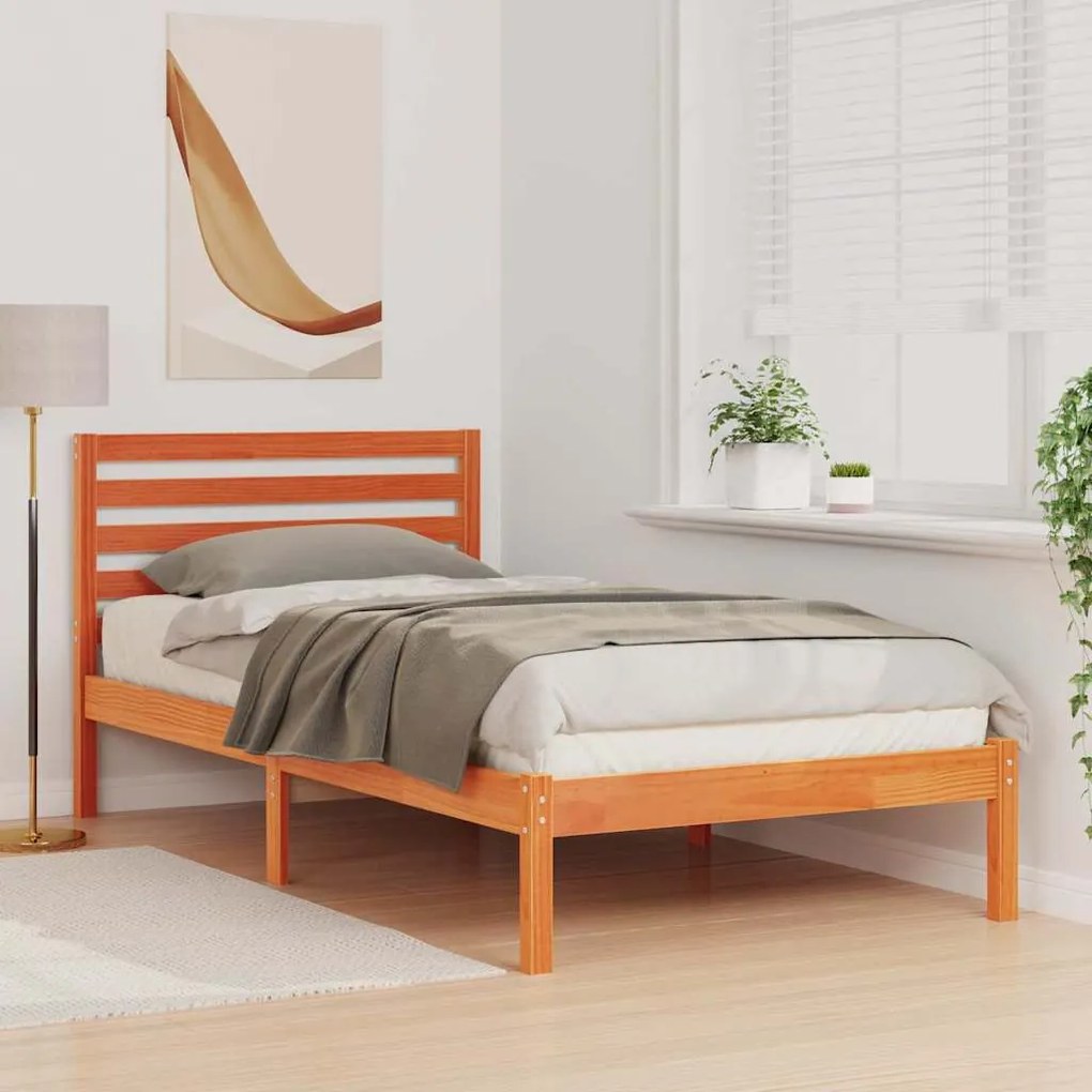 vidaXL Σκελετός Κρεβατιού Κερωτό καφέ 90 x 200 cm Στερεά ξυλεία πεύκου