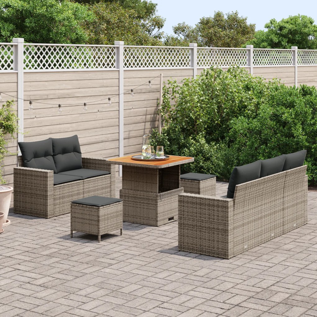 vidaXL Σετ Καναπέ Κήπου Ρυθμιζόμενο ύψος 8 pcs Γκρι συνθετικό ρατάν