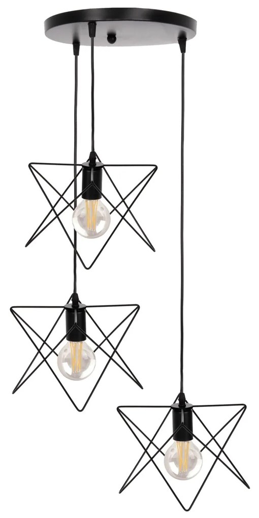 CEILING PENDANT LAMP  3-LIGHT BLACK METAL Φ23x122Hcm. 23x23x122 εκ.