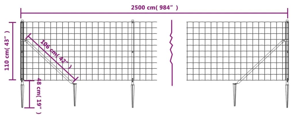 Συρματόπλεγμα Περίφραξης Ανθρακί 1,1 x 25 μ. με Καρφωτές Βάσεις - Ανθρακί