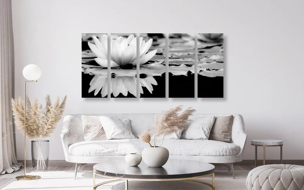 Εικόνα λουλούδι λωτού 5 τμημάτων σε ασπρόμαυρο - 100x50