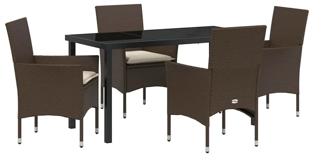 vidaXL Σέτ φαγητού για κήπο με μαξιλάρι 5 pcs Καφέ συνθετικό ρατάν