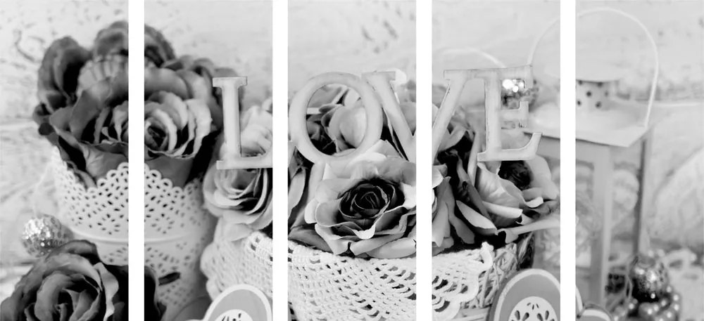 Εικόνα 5 τμημάτων ρομαντική διακόσμηση σε vintage στυλ σε ασπρόμαυρο - 100x50