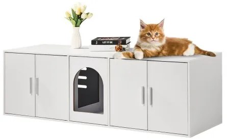 VEVOR Cat Litter Box Enclosure Wooden Litter Box Furniture Hidden 57.9&quot; White