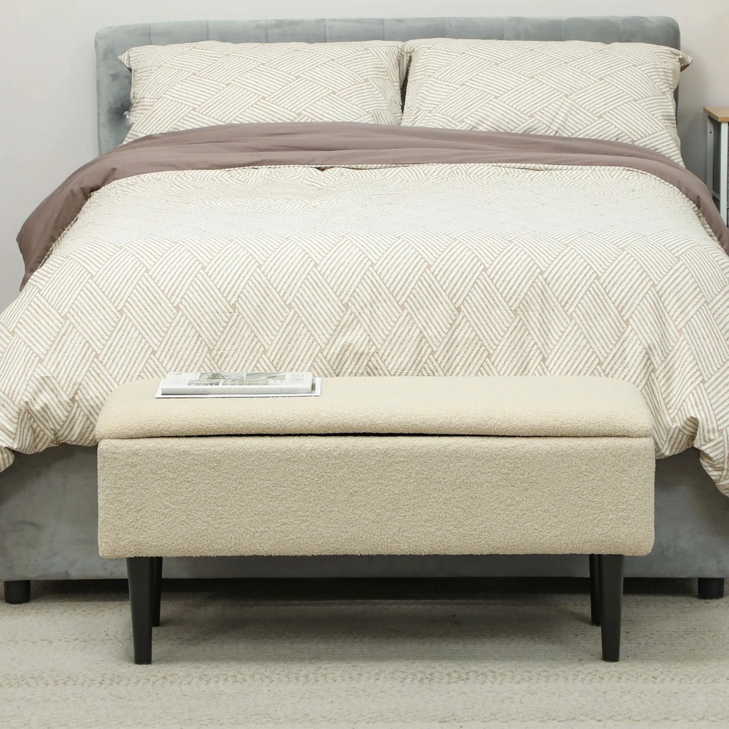 HOMCOM Πολυθρόνα σε vintage σχέδιο, παπουτσοθήκη, κρυφός αποθηκευτικός χώρος, όψη κασμίρ, Μπεζ + Μαύρο