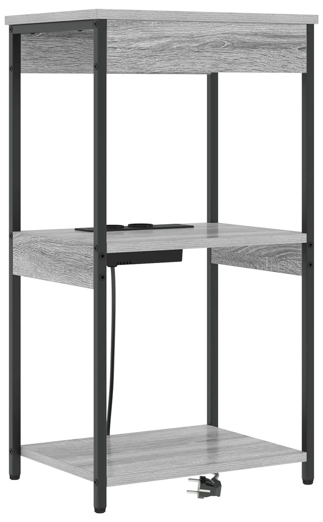 vidaXL Κομοδίνο με Σταθμό Φόρτισης Γκρι sonoma Επεξεργασμένο ξύλο