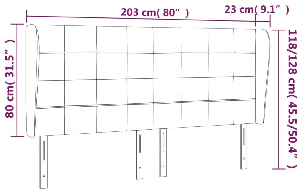 Κεφαλάρι με Πτερύγια Σκούρο Γκρι 203x23x118/128 εκ. Βελούδινο 3118023
