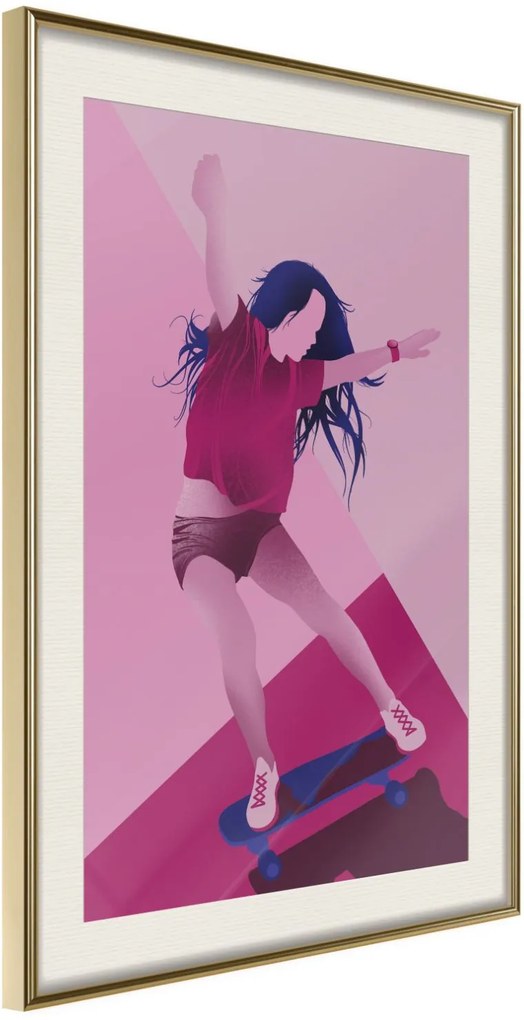 Αφίσα - Girl on a Skateboard - 30x45 - Χρυσό - Με πασπαρτού