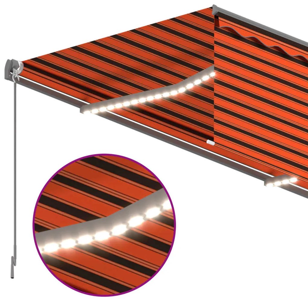 vidaXL Τέντα Συρόμενη Χειρ. Στόρι Σκίασης/LED Πορτοκαλί/Καφέ 3,5x2,5μ
