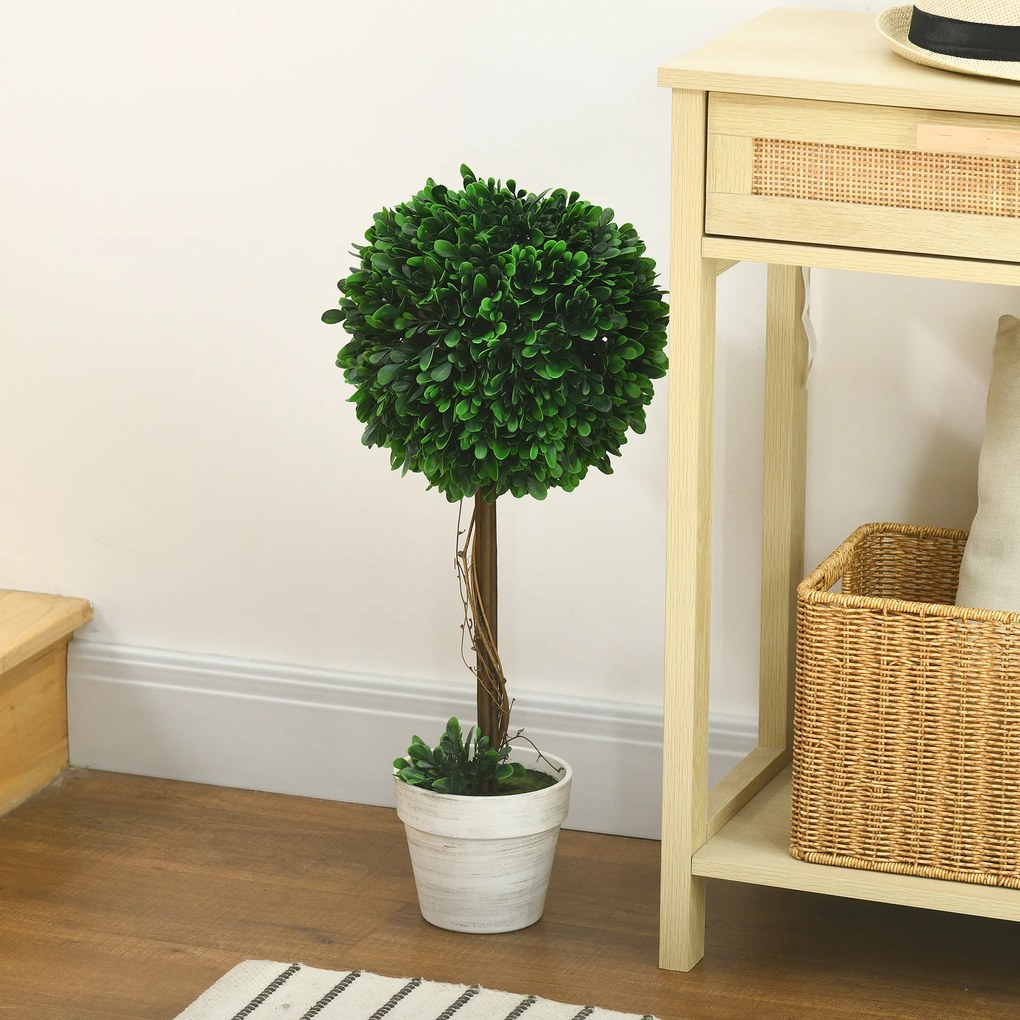 HOMCOM Σετ 2 Τεχνητών Δέντρων Πυξαριού, Τεχνητό Φυτό, συμπεριλαμβανομένου Τεχνητού Βρύου, 1 Εξωτερική Γλάστρα, 28 cm x 28 cm x 60 cm, Πράσινο