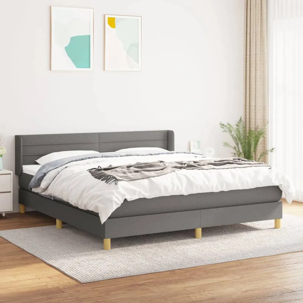 vidaXL Κρεβάτι Boxspring με Στρώμα Σκούρο Γκρι 180x200 εκ Υφασμάτιν