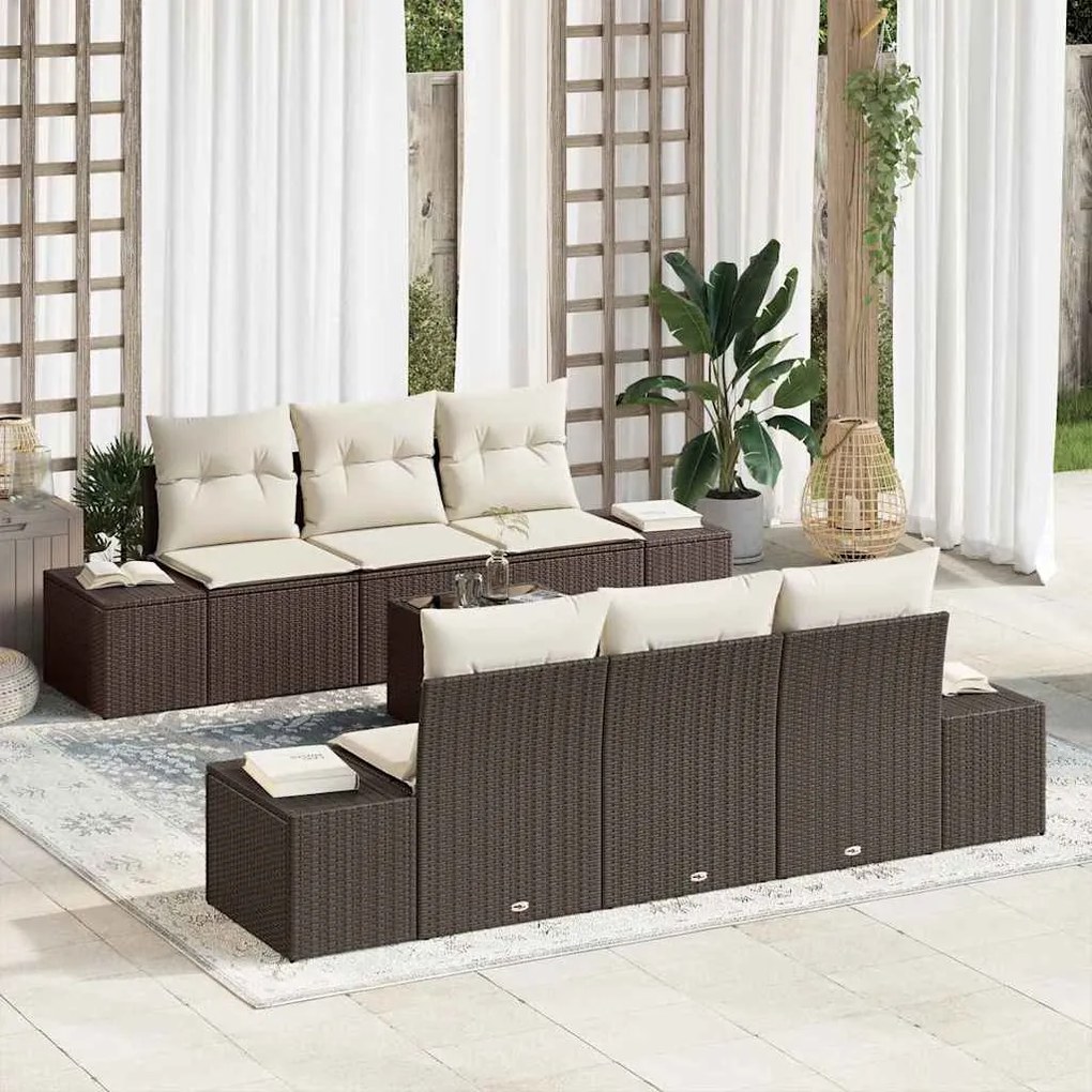 vidaXL Σετ Καναπέ Κήπου 7 pcs Καφέ Πολυ ράταν