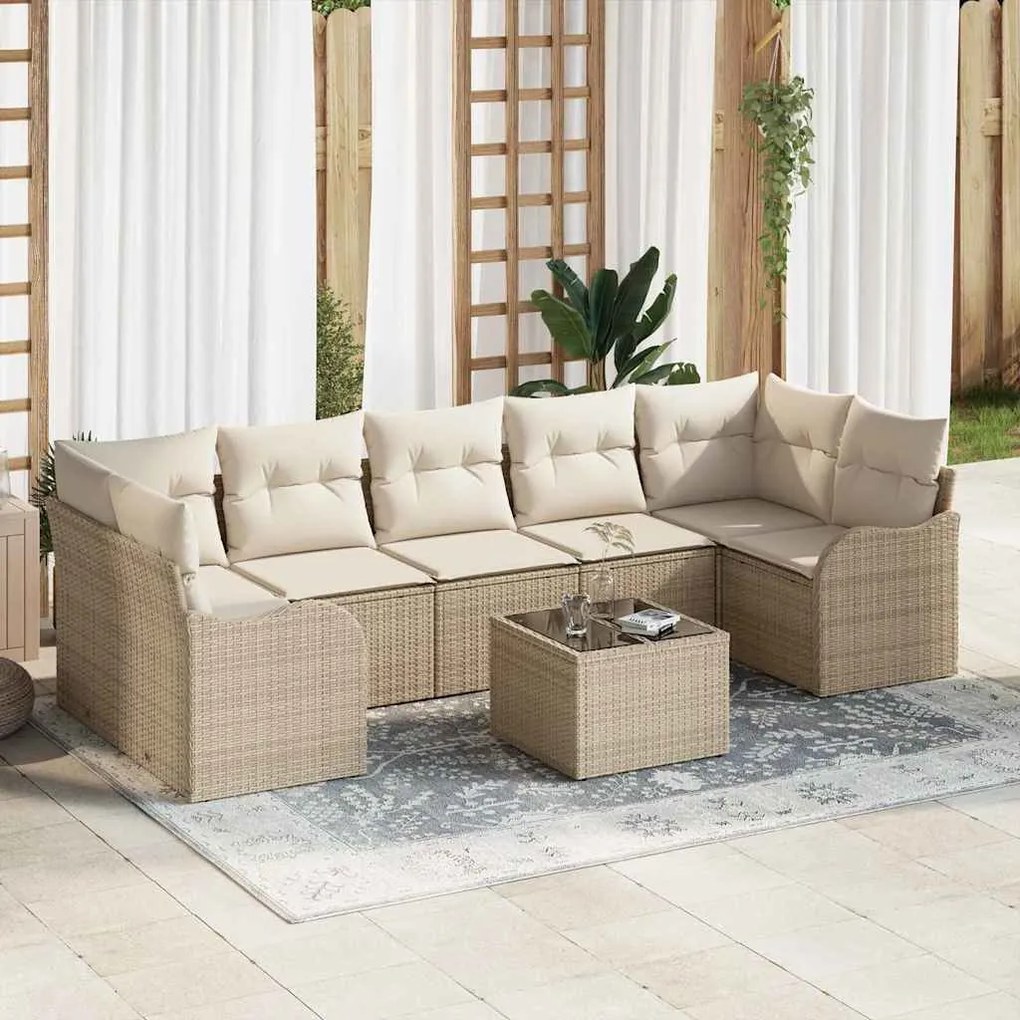 vidaXL Σετ Καναπέ Κήπου με μαξιλάρι 8 pcs Μπεζ, Κρέμα 55 x 55 x 37 εκ