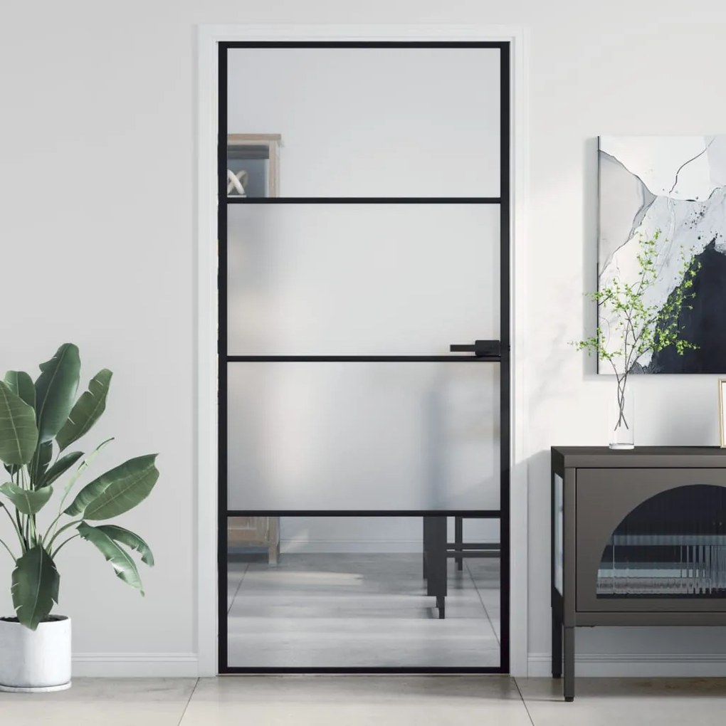 vidaXL Εσωτερική Πόρτα Μαύρη 93 x 201,5 εκ. Ψημένο Γυαλί &amp; Αλουμίνιο