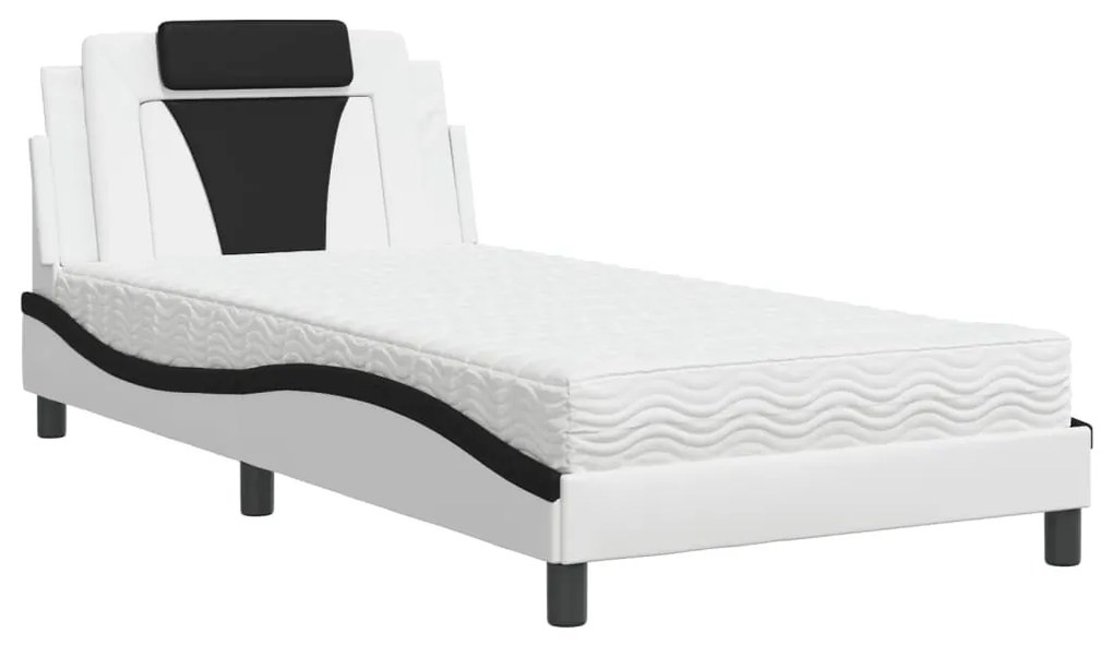 vidaXL Κρεβάτι με Στρώμα Λευκό / Μαύρο 100x200 εκ. από Συνθετικό Δέρμα